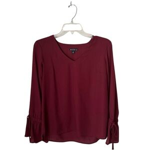 J.Crew Mercantile Bow Sleeve V Neck Top Burgundy Size 2